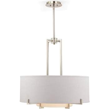 Possini Euro Design Concentric Brushed Nickel Pendant Chandelier 28" Wide Modern White Fabric Drum 4-Light for Dining Room House Foyer Kitchen Island
