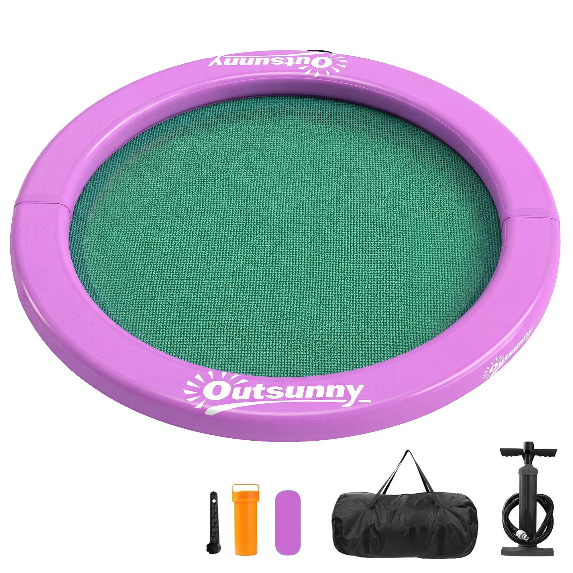 Outsunny 8FT Inflatable Water Hammock, Round Floating Ring, Inflatable Floating Dock Platform with Mesh for for Lakes, Pools, Oceans, Purple
