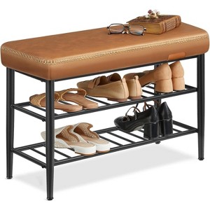 Mid-Century Modern Storage Bench with 300 lb Capacity - Synthetic Leather Shoe Rack Bench for Entryway, Durable & Stylish - 1 of 4