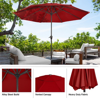 9-Foot Red Polyester Outdoor Umbrella with Easy Crank