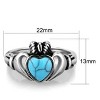 Slickblue Women's Sea Blue Heart Claddagh Ring, Stainless Steel, 7x7mm Synthetic Stone, Polished Finish, size 5-10 - 2 of 4