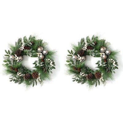 Sullivans Set of 2 Artificial Pine and Jingle Wreath 24"H Green