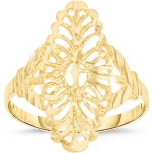 10k Yellow Gold 21mm Oval Leaf Openwork Filigree Ring - 1 of 4