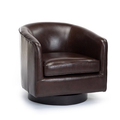 Comfort Pointe Turner Top Grain Leather Swivel Accent Chair Brown: Upholstered, No Assembly ...