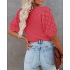 Women's Lightweight Short Sleeve Crewneck Sweaters Knit Pullover Tops with Casual Crochet Sleeve Blouse,watermelon red - M - 3 of 3