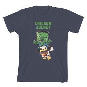 Minecraft Movie Chicken Jockey Youth Navy Crew Neck Short Sleeve T-shirt - 1 of 2