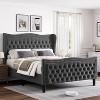 Sersper Velvet Bed Frame with Wingback Headboard& Footboard, Deep Diamond Tufting Upholstery, No Box Springs Needed - 3 of 4