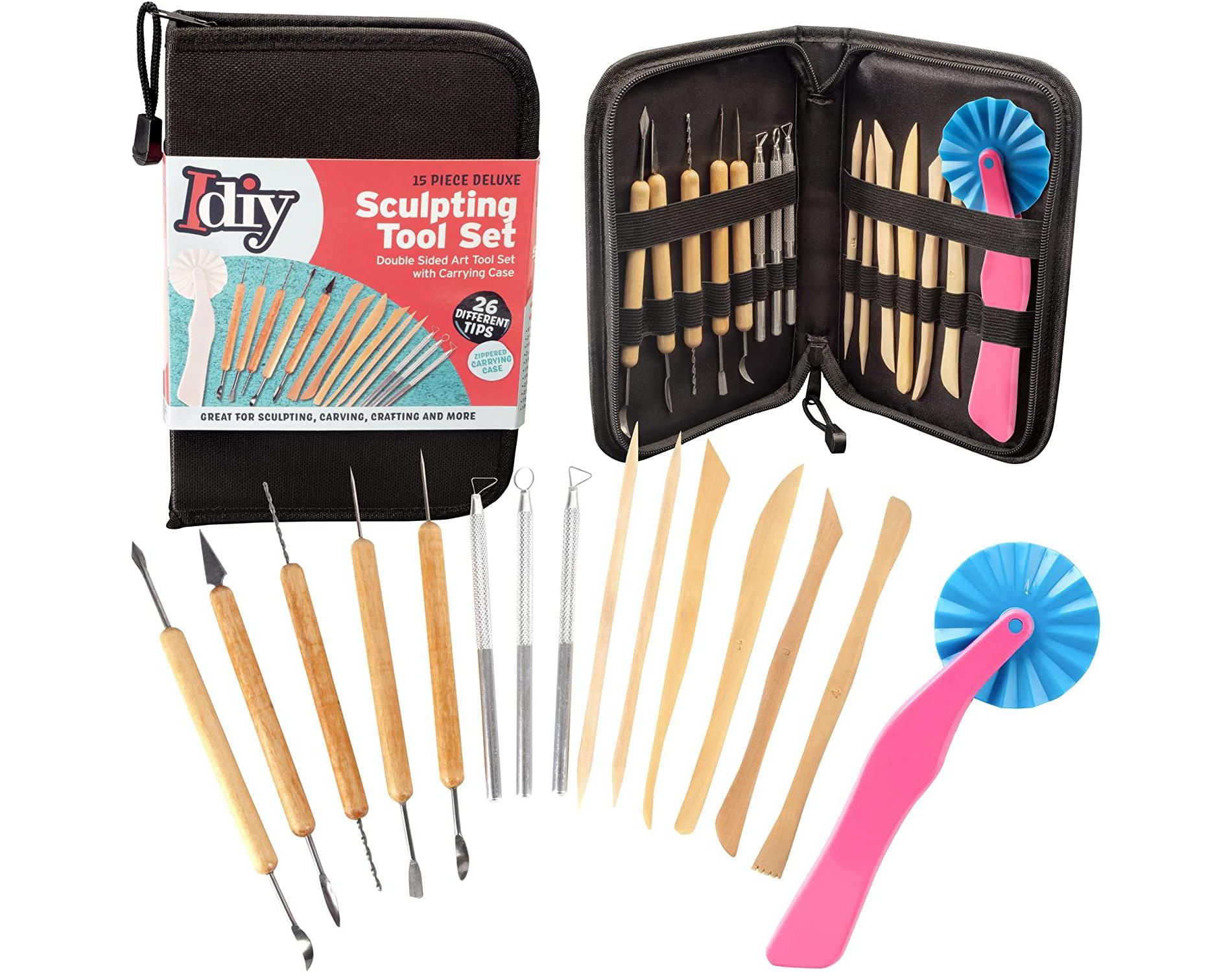 Sculpt Pro Pottery Tool Starter Kit - 15 Piece 26-Tool Beginner's Clay Sculpting Set- Free Carrying Case Included- Great Gift for Beginners & Advanced
