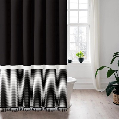 LunaLulinlk Black Shower Curtain White Striped