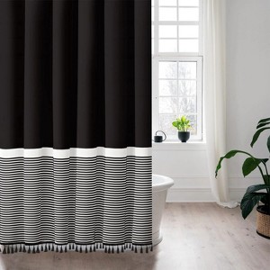 LunaLulinlk Black Shower Curtain White Striped - 1 of 4