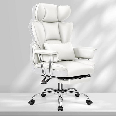 KERDOM Office Desk Chair, Big and Tall Executive Chair with Footrest, Ergonomic Reclining High Back Support, White