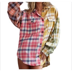 Women's Plaid Check Buttoned Down Shirt - BiBi - 1 of 2