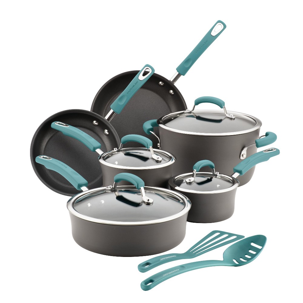 Rachael Ray 87662 12pc Hard Anodized Cookware Set with Agave Blue Handle