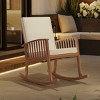 Modern Patio Acacia Wood Fabric Upholstered Rocking Glider Chair,Outdoor Rustic High Back Cushion Lounge Armchair for Garden,Backyard-Coolbibila - 4 of 4
