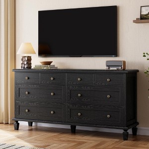 Vintage 8-Drawer Dresser,59" Long TV Stand for Bedroom with Carved Handles,  Tapered Wooden Legs, Large Storage Capacity Wooden Chest of Drawers : Target