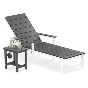 Arceso Aluminum Chaise Lounge Chair Outdoor Set, 1 Piece HDPS Patio Lounge Chair with 1 Side Table, 5 Positions Adjustable Backrest with Wheels - 1 of 4