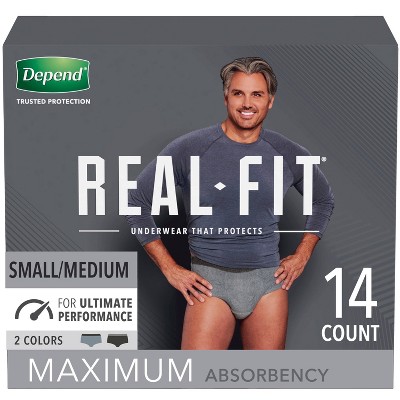 Depend Real Fit Incontinence Fragrance Free Underwear for Men - Maximum Absorbency - Small/Medium - Black & Gray - 14ct