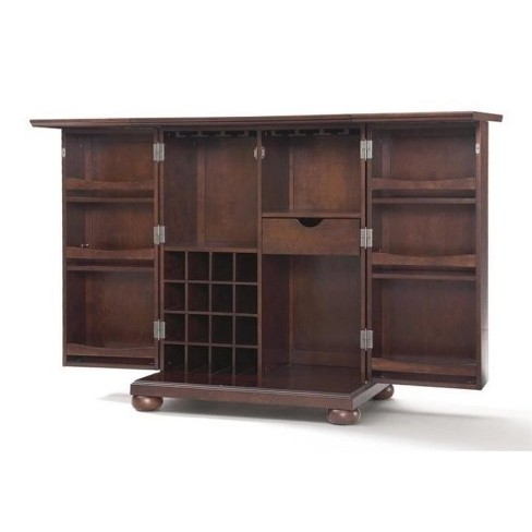 Wood Expandable Home Bar Cabinet In Vintage Mahogany Brown Bowery