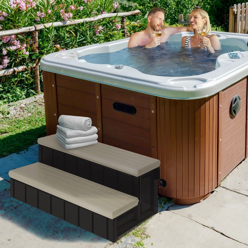 Confer Plastics Leisure Accents Deluxe Spa Steps, 36 Inch Wide Weatherproof Patio Deck Hot Tub Stairs Entry and Exit Step Stool, Portobello, 3 of 7