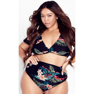 Women's Plus Size Ingrid Ruched Print Brief - black | CITY CHIC