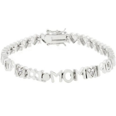 ShineHigh Mom's Day Charm Bracelet, 7-Inch Link Style with Pave Cubic Zirconia Accents, Rhodium-Plated Lead-Free Alloy, Gift for Mother's Day