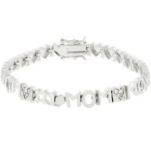 ShineHigh Mom's Day Charm Bracelet, 7-Inch Link Style with Pave Cubic Zirconia Accents, Rhodium-Plated Lead-Free Alloy, Gift for Mother's Day - 1 of 1