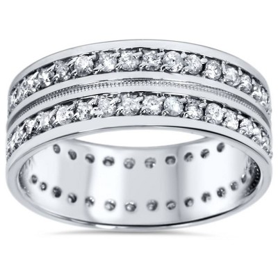 Pompeii3 1 1/2ct Mens Diamond Eternity Ring Milgrain Accent 10K White Gold
