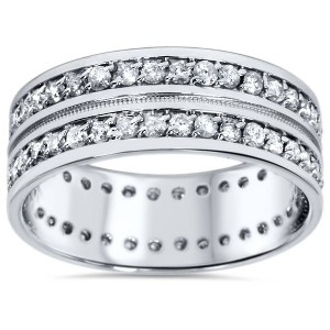 Pompeii3 1 1/2ct Mens Diamond Eternity Ring Milgrain Accent 10K White Gold - 1 of 4