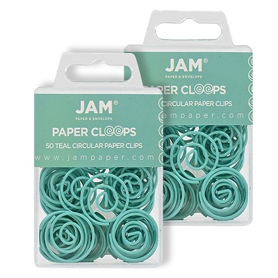 JAM Paper Colored Circular Paper Clips Round Paperclips Teal 2 Packs of 50 21832066B