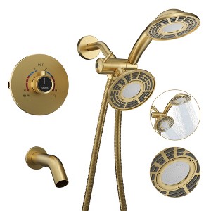 CASAINC 5 inches Wall Mounted Dual Head Shower System with Tub Spout, Brushed Gold - 1 of 4