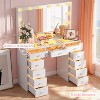 Petrimins Makeup Vanity Desk with Mirror and Tempered Glass Top, 3-Color LED Lights Makeup Table with Power Outlet and 11 Larger Drawers - 3 of 4