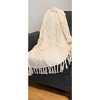 HomeRoots 60" X 50" Beige Woven Cotton Geometric Throw Blanket with Fringe - 2 of 4