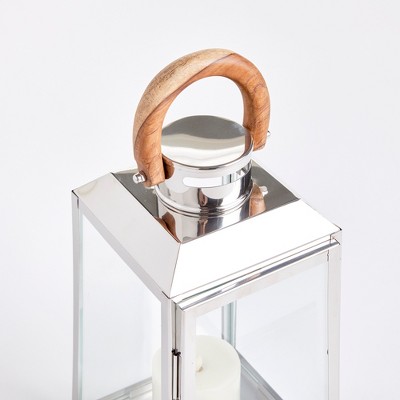 Nautical Chrome and Teak Hanging Hurricane Lantern