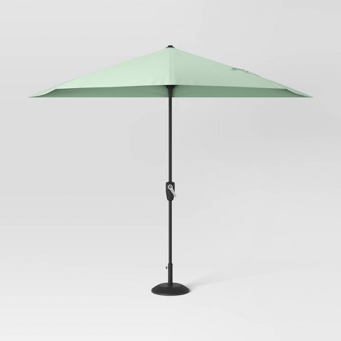 7.813'x8.83' Half Circle Patio Market Umbrella Mint - Black Pole