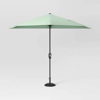 8.83'x7.81' Half-Circle Outdoor Patio Market Umbrella with Black Pole - Room Essentials™