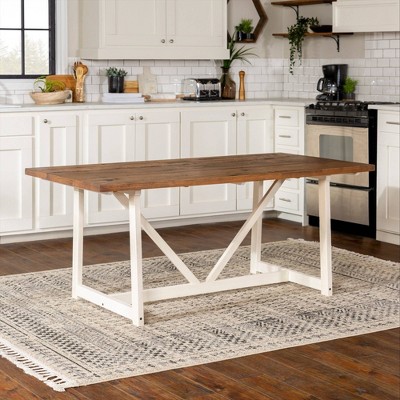 72" Rustic Oak and White Solid Wood Trestle Dining Table