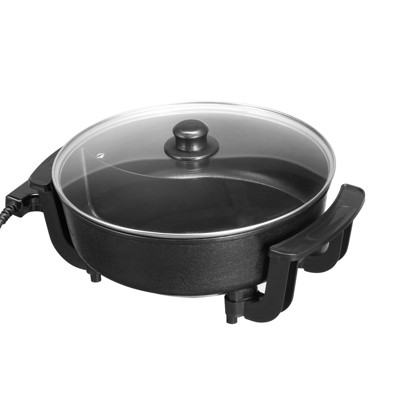VEVOR Electric Hot Pot, 1360W 5 L Double-flavor Shabu Shabu Pot, Non-Stick Electric Cooker with Divider, Clear Glass Lid, Black