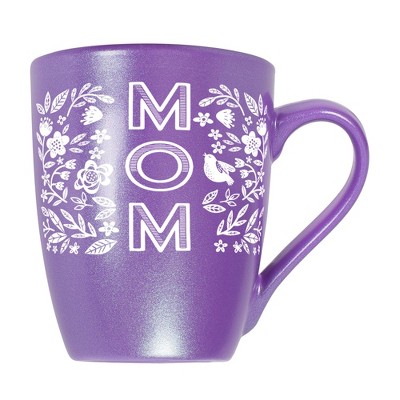 Elanze Designs Mother's Day Appreciation Coffee Cup Mug 10 Ounce Ceramic With Shimmery Metallic Finish Mom Floral Pattern Passion Purple