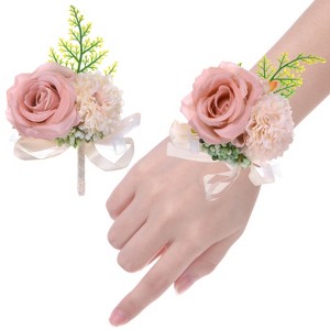Unique Bargains Wedding Prom Parties Special Events Artificial Wrist Corsage 1 Set - 1 of 4