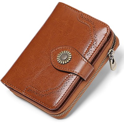 BEAFUP Small Women’s Genuine Leather Wallet - RFID Blocking with 7 Card Slots & Zipper Coin Pocket ID Window,for Daily,Travel & Shopping
