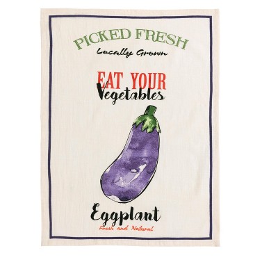 "Eat Your Vegetables" Eggplant Tea Towel And Recipe Cards Gift Set  - Off-White - Shiraleah