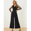 Allegra K Women's Elegant V Neck Mesh Long Sleeve Loose Wide Leg Party Jumpsuits - 3 of 4
