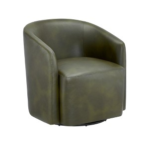 Swivel Faux Leather Barrel Chair with Pocket Coil Seat and 360-Degree Swivel for Living Room - 1 of 4