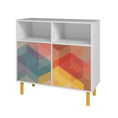 Manhattan Comfort Retro Mid - Century Modern 6 Shelf Sideboard White/Red