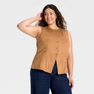 Women's Faux Suede Fashion Vest - Universal Thread™ Brown - 1 of 3