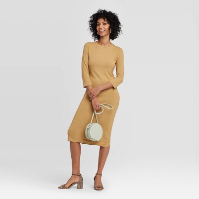 tie waist long sleeve knit midi dress