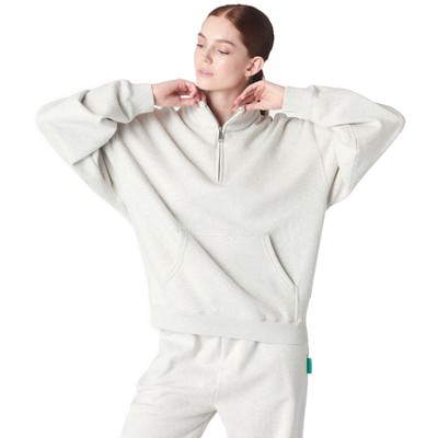 Future Planet Womens Saturn Premium 1/4 Zip Fleece Lined Soft Cotton Pullover Sweatshirt Loose Fit Heather Ash