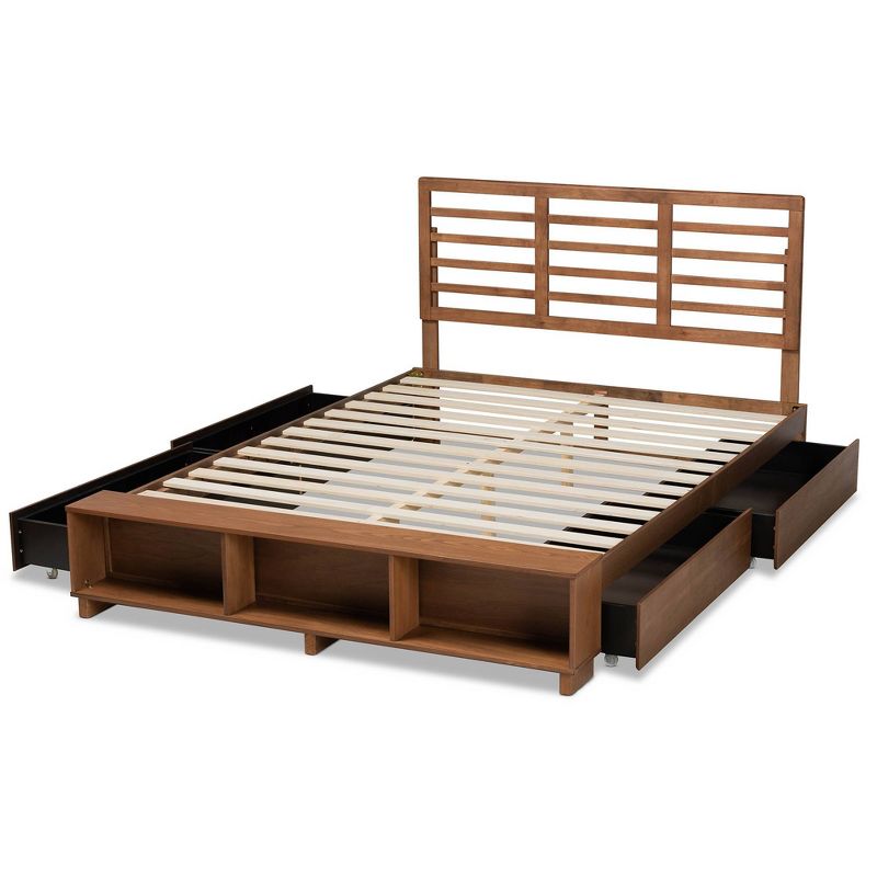 Full 4 Drawer Milana Modern Wood Platform Storage Bed Walnut/Brown - Baxton Studio, 6 of 13