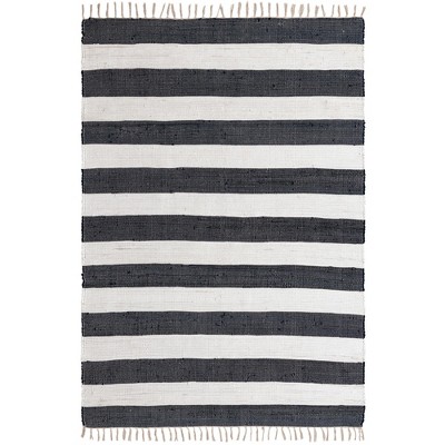 Handmade Navy Blue Stripe Braided 6' x 9' Rug