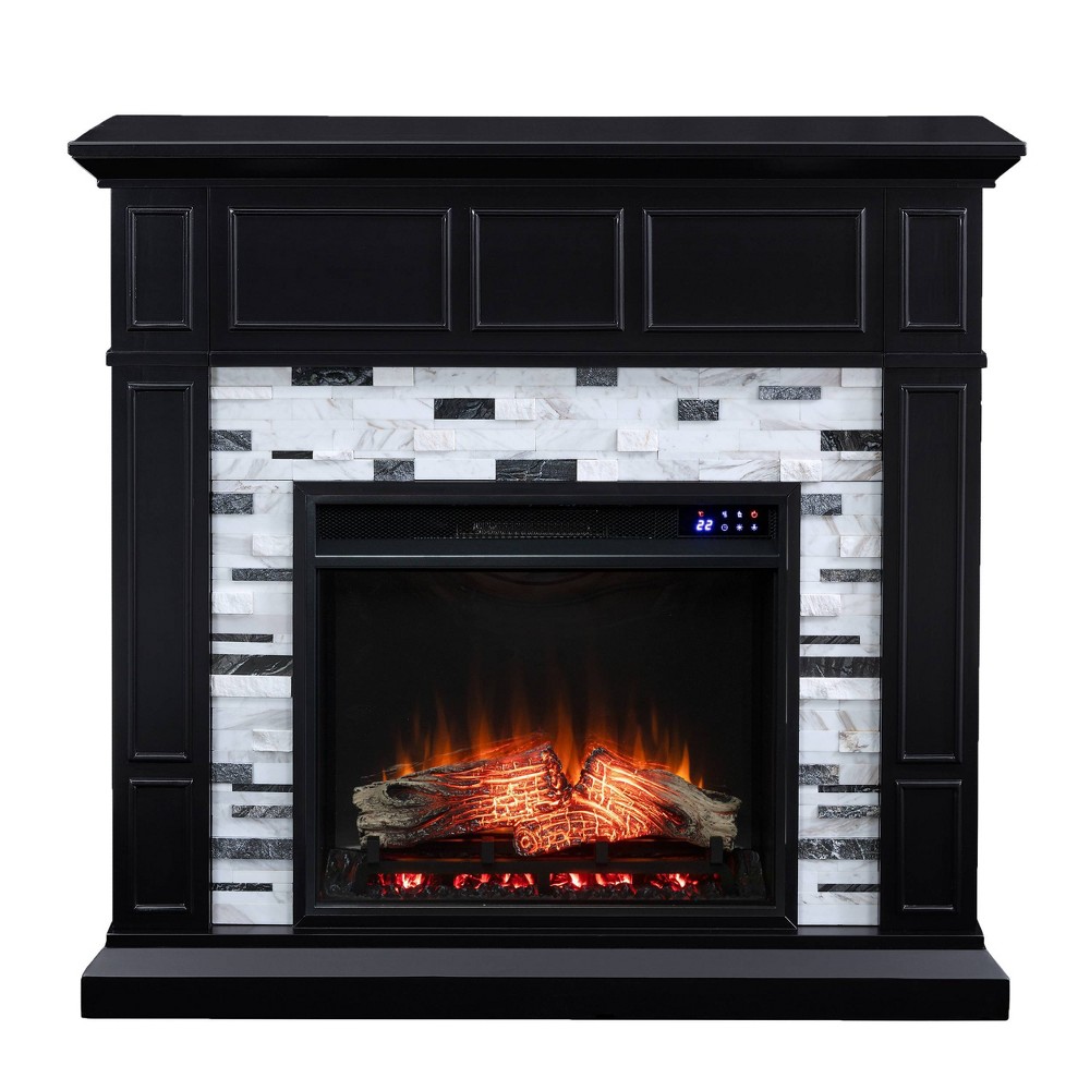 Photos - Electric Fireplace Dalmen Marble Touch Panel Fireplace Black - Aiden Lane